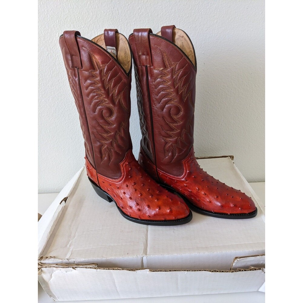 El Paisano Ostrich Imitation Leather Cowgirl Western Ranch Rodeo Brown Boots 8
